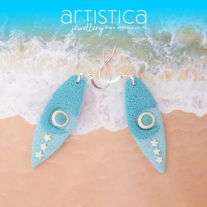 surfboard hand made stud earrings artistica polymer clay