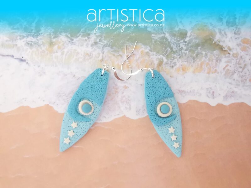 surfboard hand made stud earrings artistica polymer clay