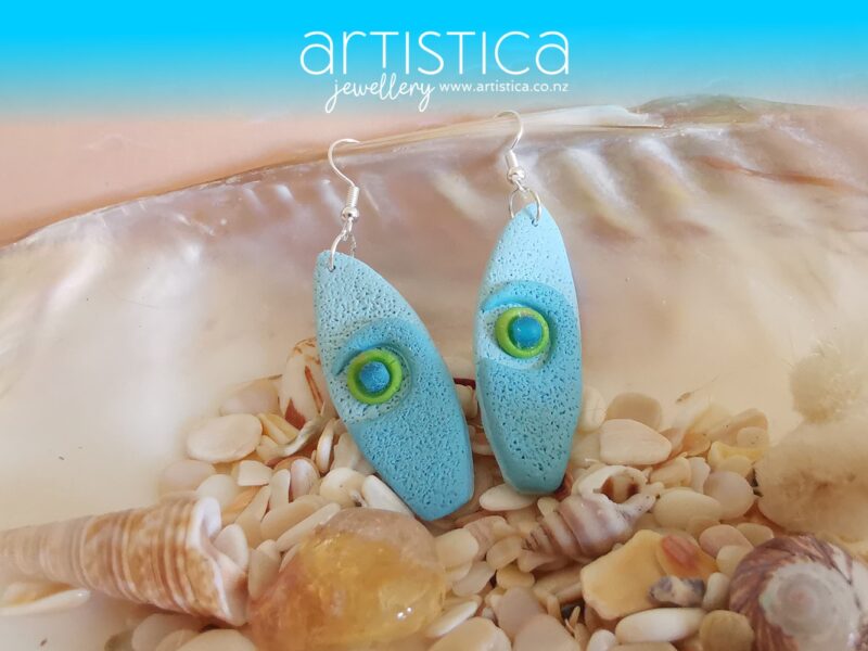 surfboard hand made stud earrings artistica polymer clay