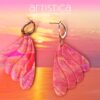 E0051 earrings artistica polymer clay Butterfly pink fuchsia genuine gold white