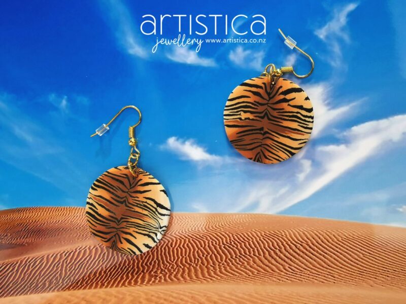 E0105 earrings artistica polymer clay Jungle Sun animal pattern