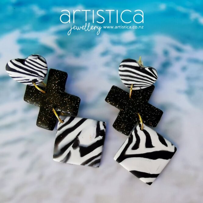 E0110b earrings artistica polymer clay Zebra pattern animal pattern