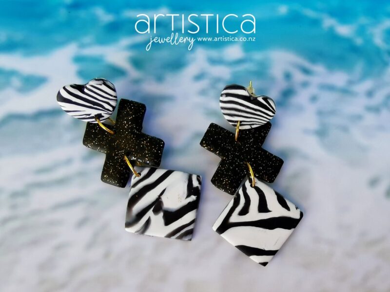 E0110b earrings artistica polymer clay Zebra pattern animal pattern