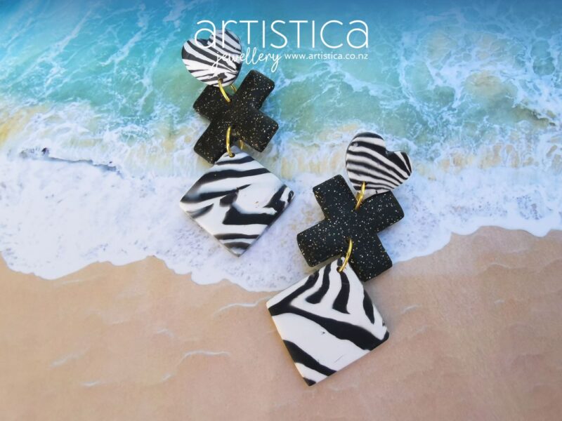E0110b earrings artistica polymer clay Zebra pattern animal pattern