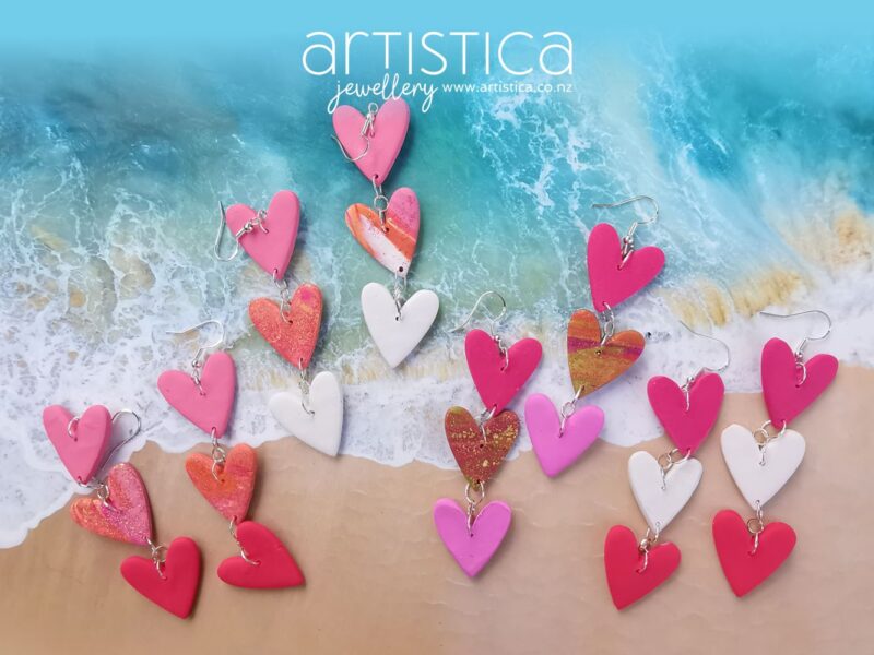 E0209 earrings artistica polymer clay gold pink fuchsia star beauty