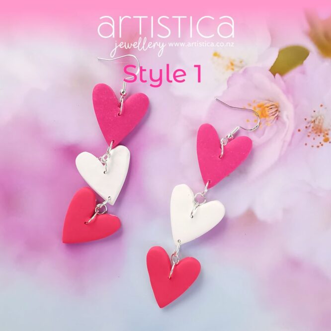E0209 earrings artistica polymer clay gold pink fuchsia star beauty