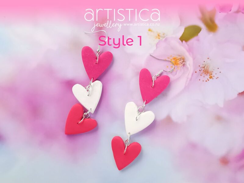 E0209 earrings artistica polymer clay gold pink fuchsia star beauty
