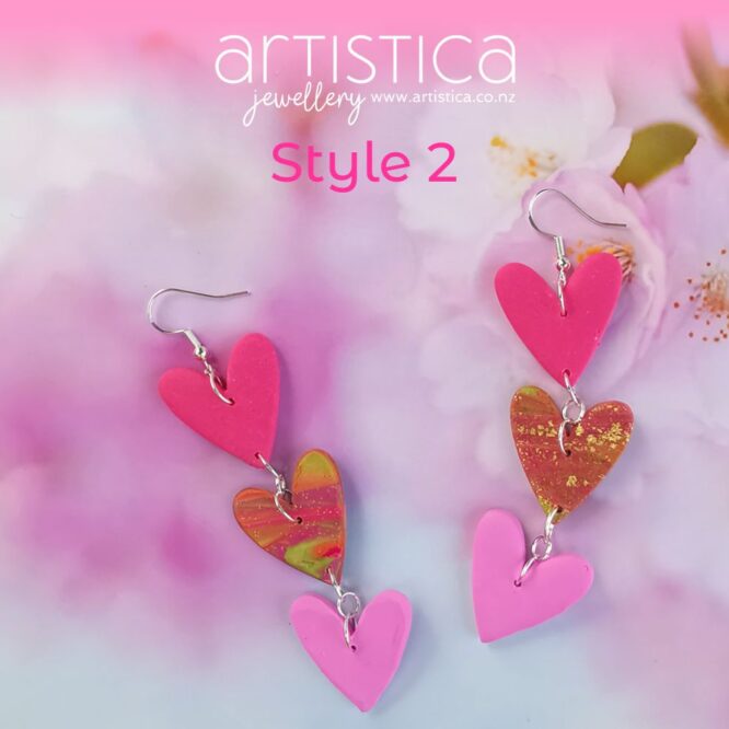 E0209 earrings artistica polymer clay gold pink fuchsia star beauty