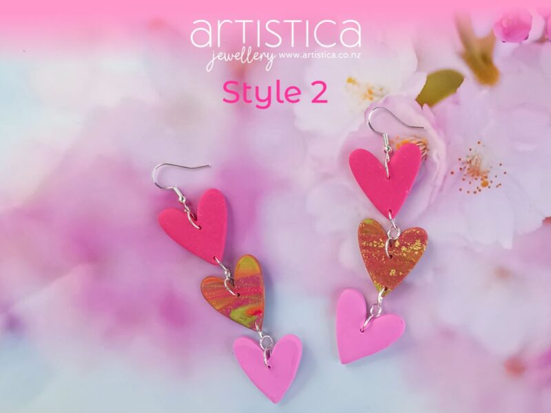 E0209 earrings artistica polymer clay gold pink fuchsia star beauty