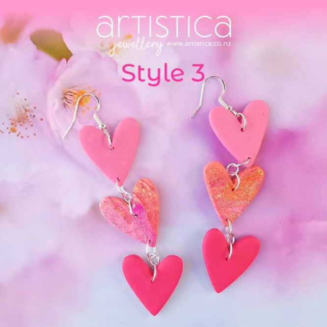 E0209 earrings artistica polymer clay gold pink fuchsia star beauty