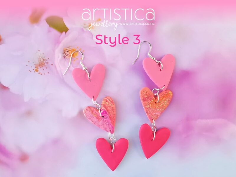 E0209 earrings artistica polymer clay gold pink fuchsia star beauty