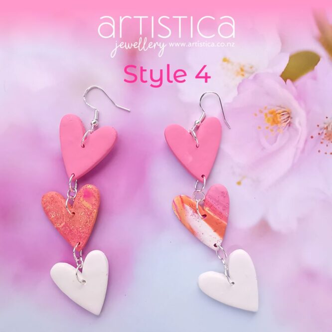 E0209 earrings artistica polymer clay gold pink fuchsia star beauty
