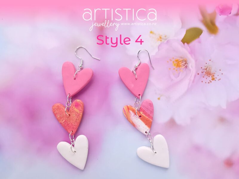 E0209 earrings artistica polymer clay gold pink fuchsia star beauty
