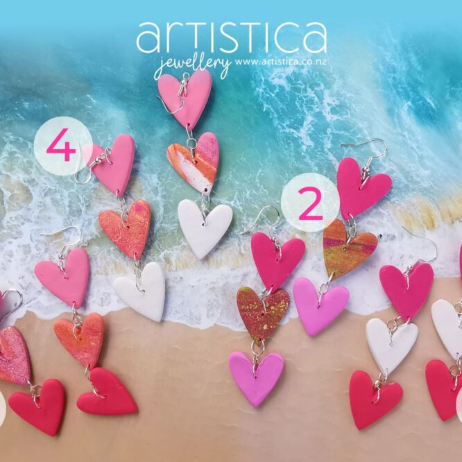 E0209 earrings artistica polymer clay gold pink fuchsia star beauty