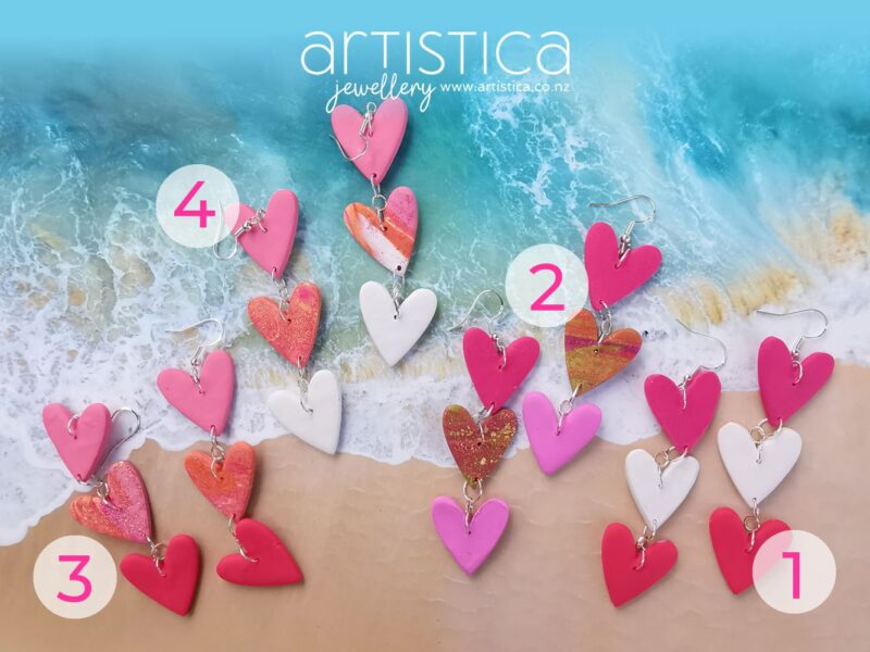 E0209 earrings artistica polymer clay gold pink fuchsia star beauty