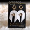 white and gold earrings with butterfly gold coated handcrafted