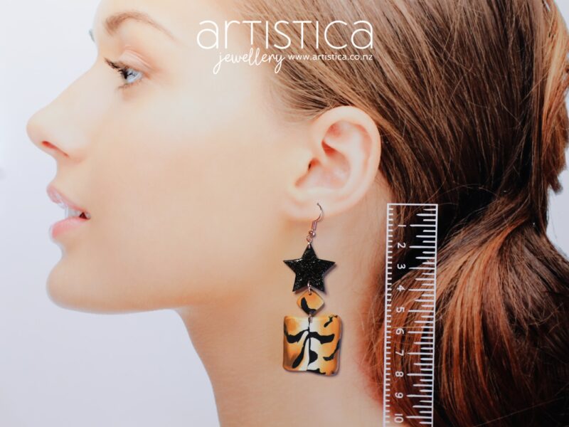 Tiger earrings polymer clay handcrafted by Artistica NZ