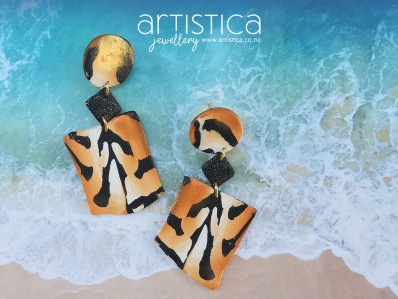 E0115 earrings artistica polymer clay Tigris animal pattern