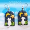 E0701d earrings artistica polymer clay cat moon stars glitter