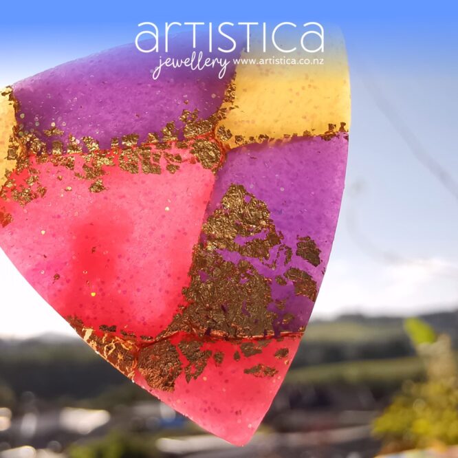 New Zealand hand made earrings artistica-polymer clay pink purple translucent kaleidoscope