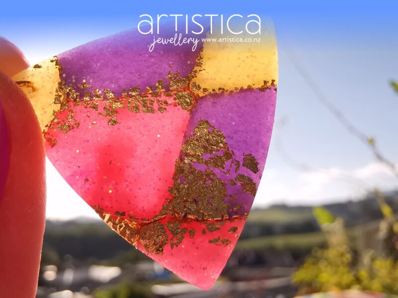 New Zealand hand made earrings artistica-polymer clay pink purple translucent kaleidoscope