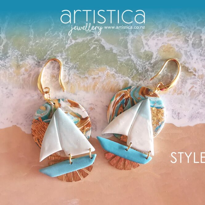 New Zealand hand made earrings artistica polymer clay sailing boat
