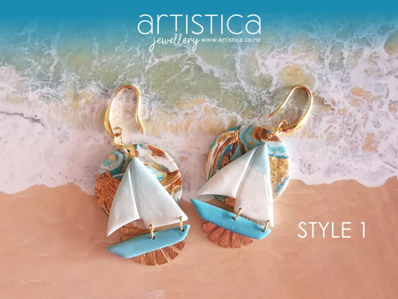 New Zealand hand made earrings artistica polymer clay sailing boat