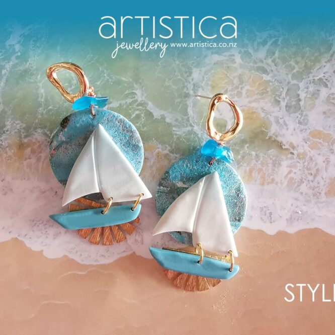 New Zealand hand made earrings artistica polymer clay sailing boat