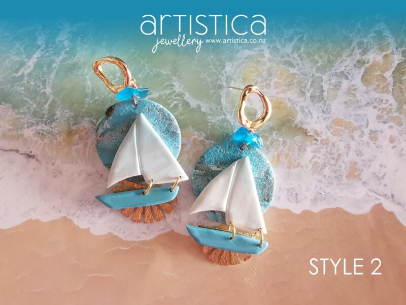New Zealand hand made earrings artistica polymer clay sailing boat