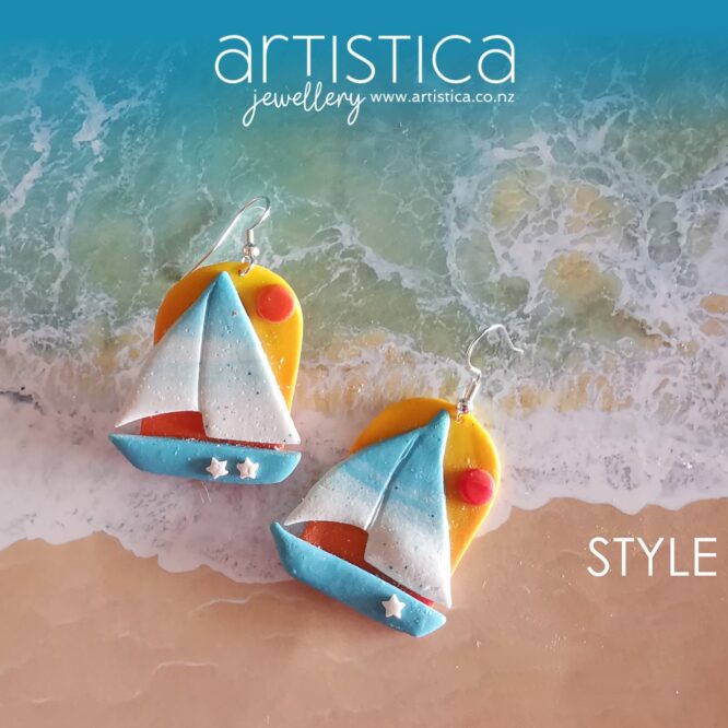 New Zealand hand made earrings artistica polymer clay sailing boat