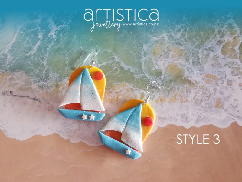 New Zealand hand made earrings artistica polymer clay sailing boat