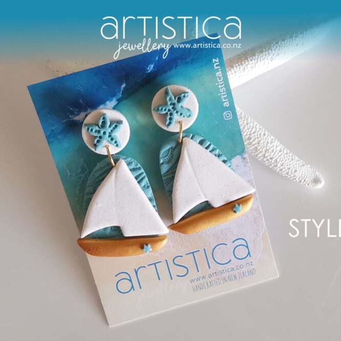 New Zealand hand made earrings artistica polymer clay sailing boat