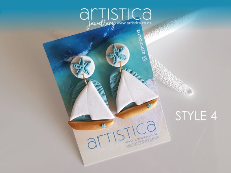 New Zealand hand made earrings artistica polymer clay sailing boat