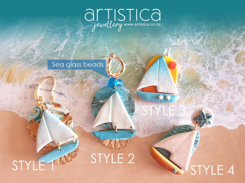 New Zealand hand made earrings artistica polymer clay sailing boat