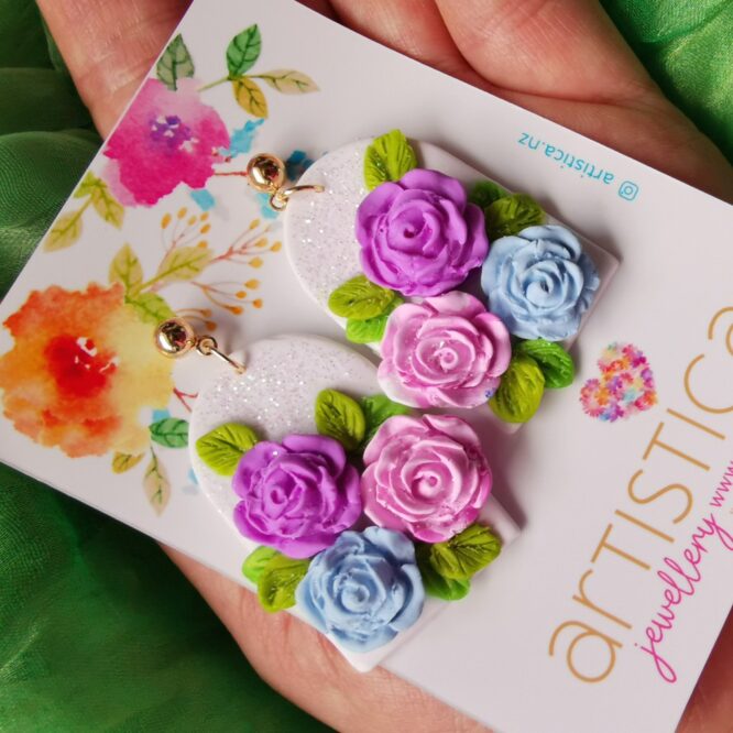 polymer clay handmade earrings roses