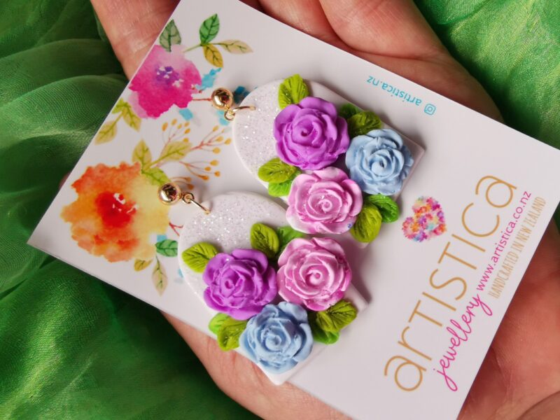 polymer clay handmade earrings roses
