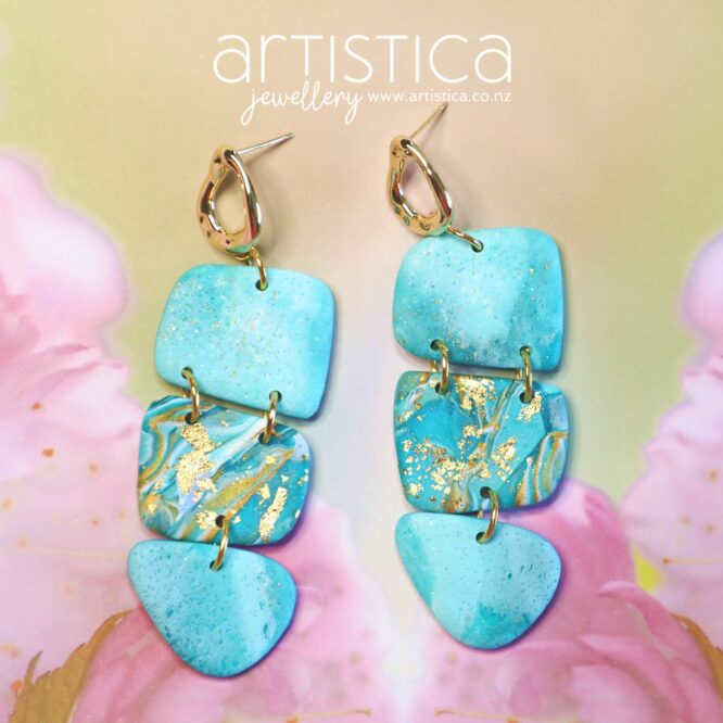 extra long earrings polymer clay handcrafted by Artistica NZ