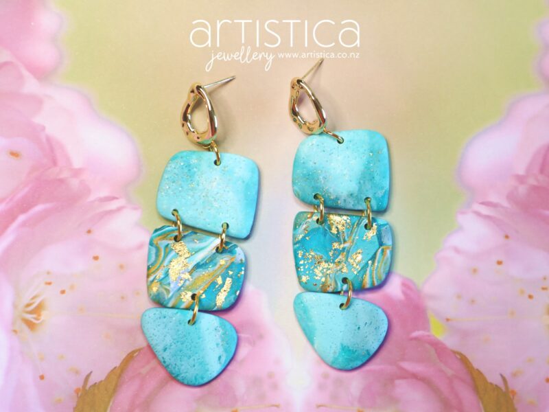 extra long earrings polymer clay handcrafted by Artistica NZ