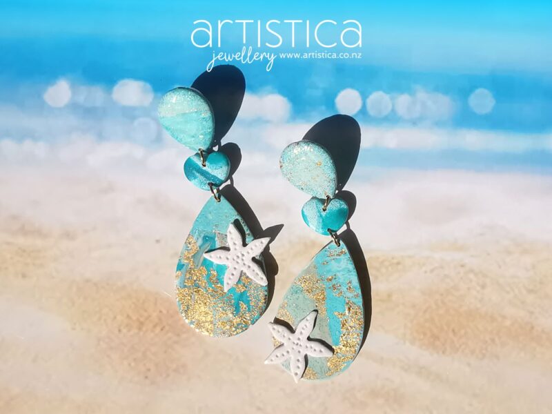 Mermaid earrings polymer clay handcrafted by Artistica NZ