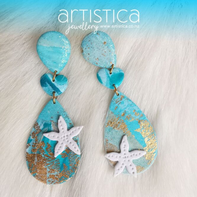 Mermaid earrings polymer clay handcrafted by Artistica NZ