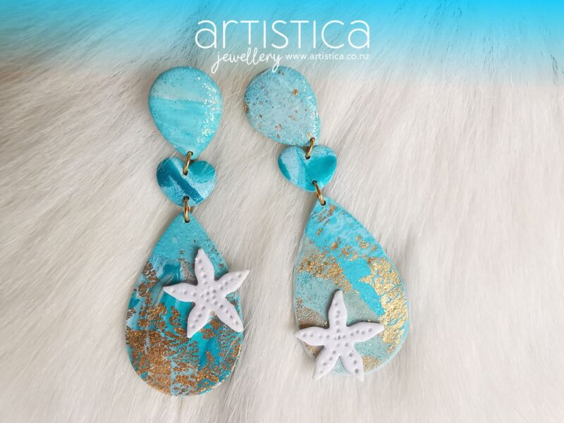 Mermaid earrings polymer clay handcrafted by Artistica NZ