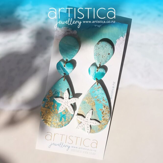 Mermaid earrings polymer clay handcrafted by Artistica NZ