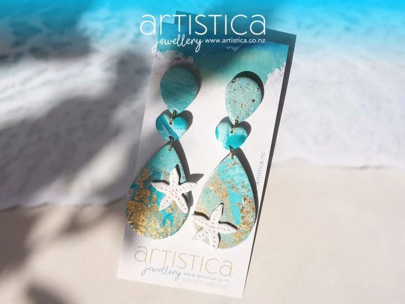 Mermaid earrings polymer clay handcrafted by Artistica NZ