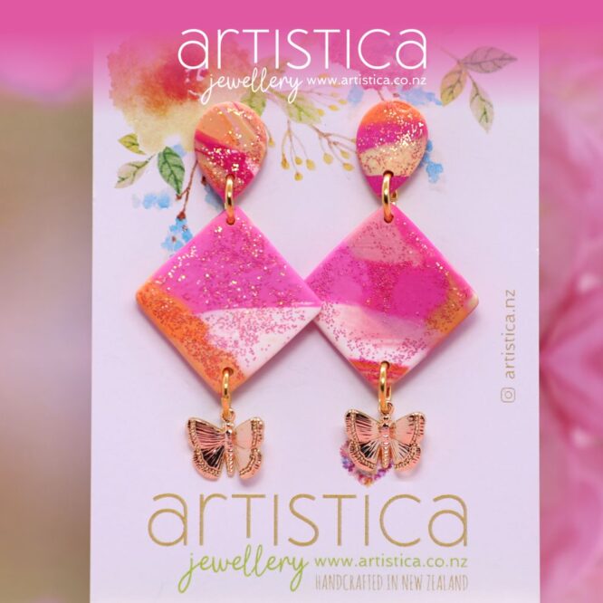butterfly earrings polymer clay handcrafted by Artistica NZ