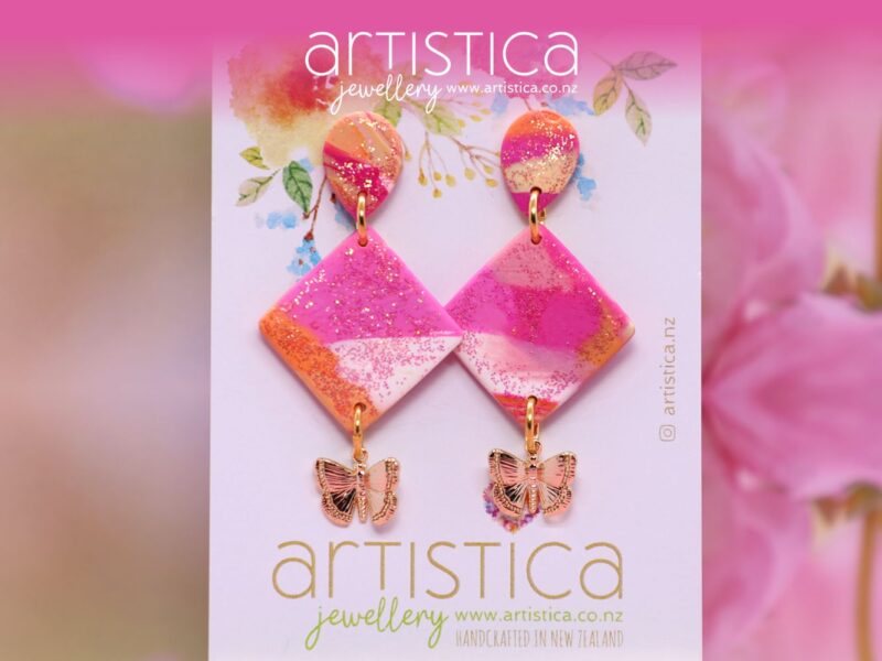 butterfly earrings polymer clay handcrafted by Artistica NZ