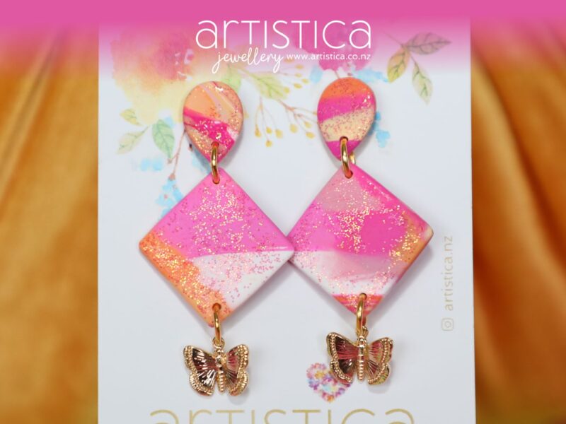butterfly earrings polymer clay handcrafted by Artistica NZ