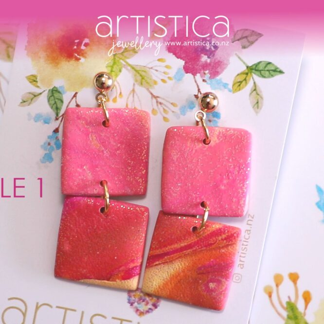 pink earrings polymer clay handcrafted by Artistica NZ