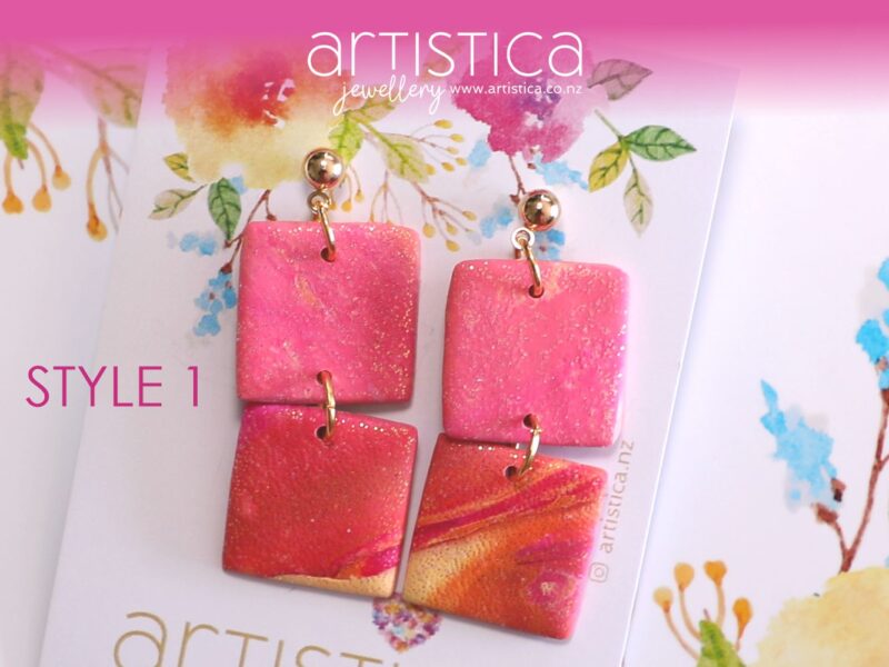 pink earrings polymer clay handcrafted by Artistica NZ