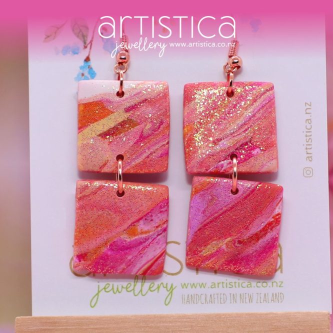 pink earrings polymer clay handcrafted by Artistica NZ
