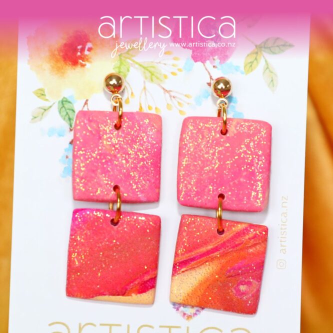 pink earrings polymer clay handcrafted by Artistica NZ